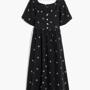 Daisy Embroidered Lightspun Square-Neck Midi Dress